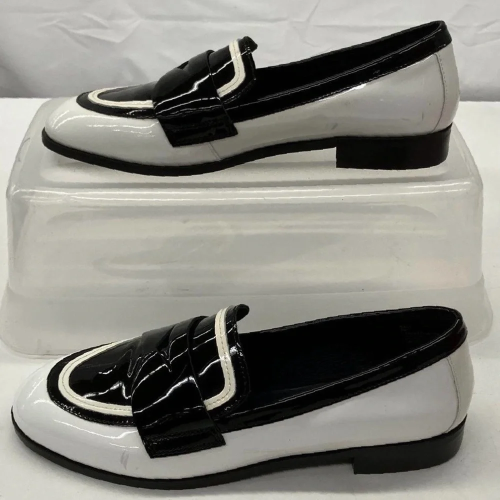 Cecelia New York Kali Black White Patent Leather Mod Academia Loafers 7 - Picture 5 of 8
